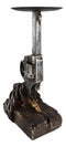 Rustic Western Six Shooter Revolver Gun With Scroll Art Pillar Candle Holder