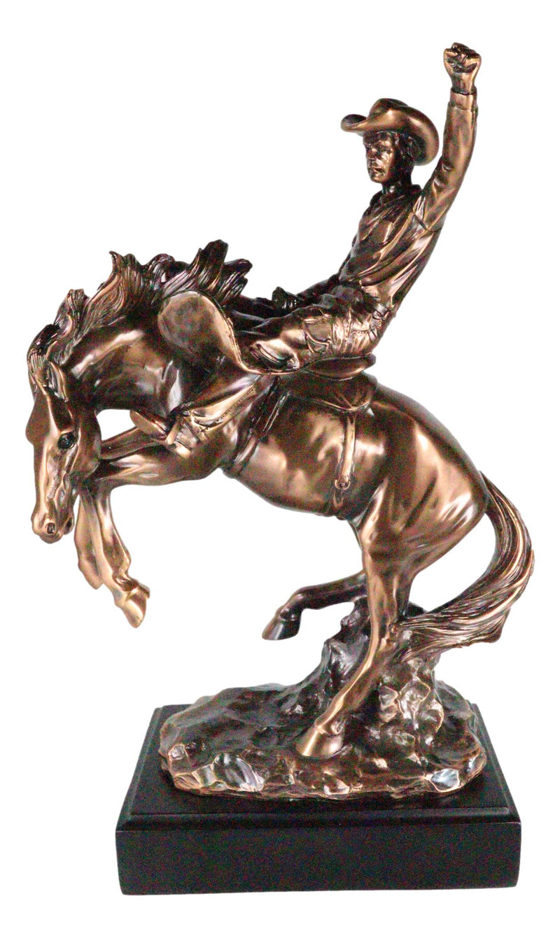 Western Desert Giddy Up Cowboy On Rearing Rodeo Horse Figurine With Base 12"H