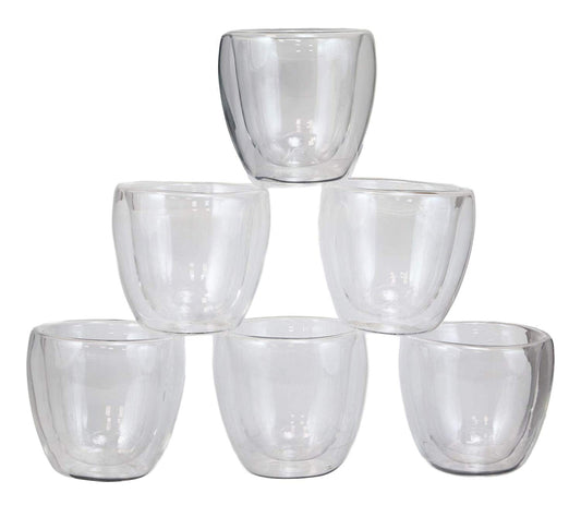 Heat Thermal Resistant Double Wall Glass Sake or Tea Cup Set of 6 Shot Cups 3oz
