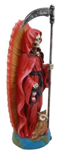 Holy Death Santa Muerte Holding Scythe In Red Tunic Robe Day of The Dead Statue