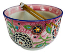 Floral Pink Polkadot Art Splash Ramen Noodles Soup Large 6"D Bowl W/ Chopsticks