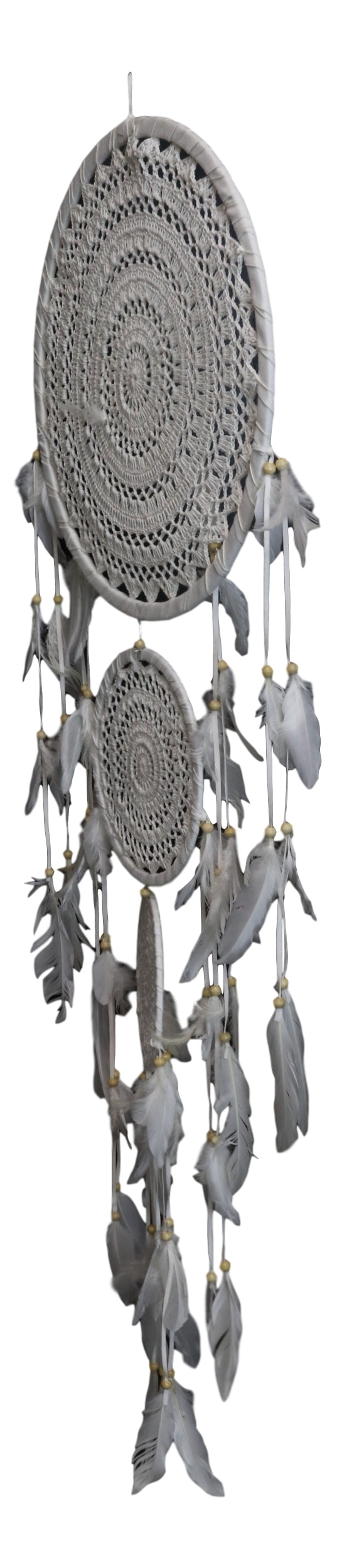 Bohemian Chic Hand Woven Triple Rings Macrame Dream Catcher Feathers Wall Decor