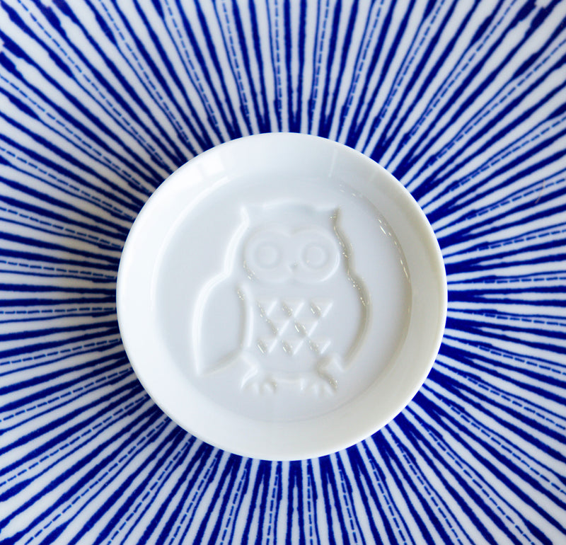 Set Of 6 Japanese White Porcelain Owl Small Dipping Sauce Condiment Dishes Bowls