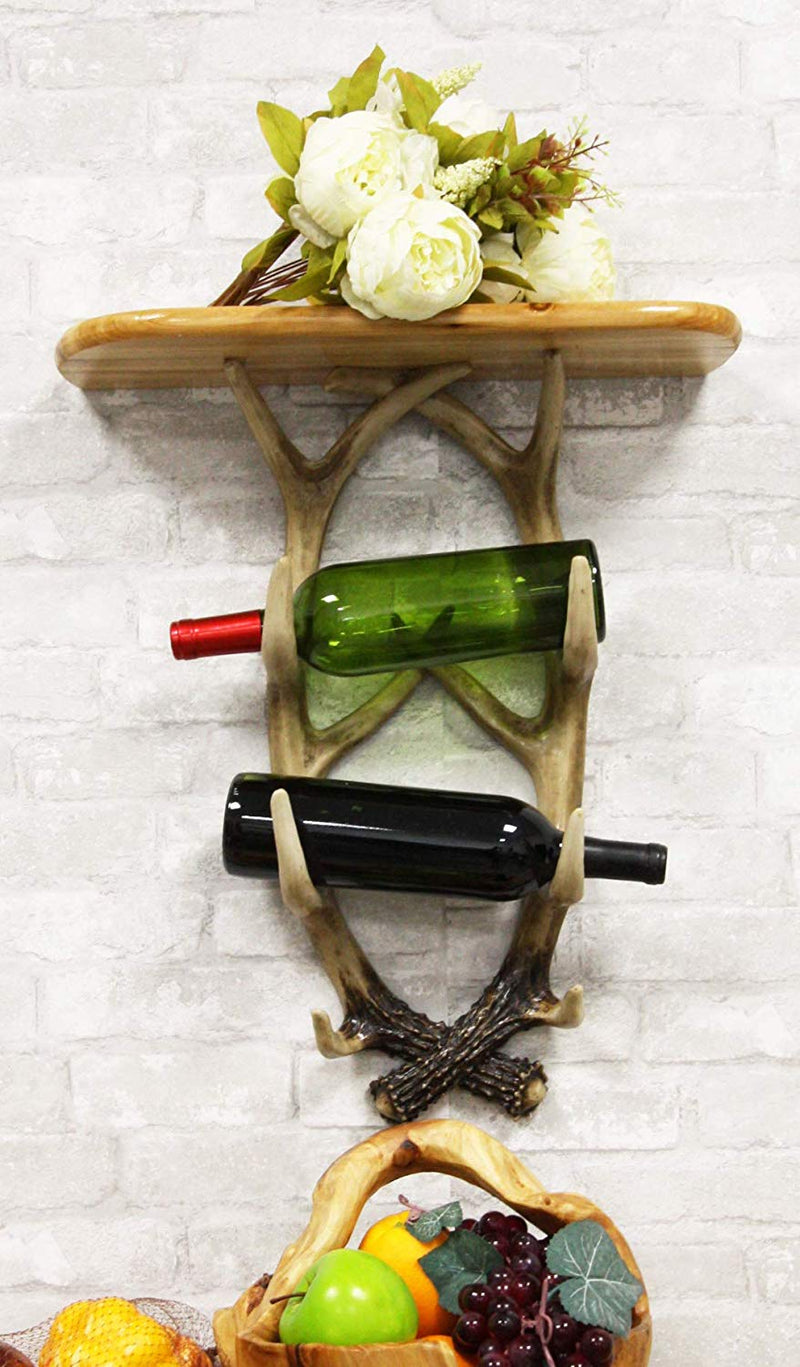 Western Entwined Deer Antlers Wall Hanging Floating Shelf Wine Rack Holder Hooks