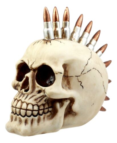 Rebel Bullet Mohawk Punk Skull Figurine Military Rifle Ammo Skeleton Head Decor