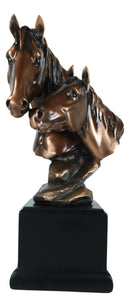 Rustic Western Wild Black Beauty Horse Couple Heads Figurine With Trophy Base