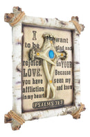 Rustic Faux Birchwood Turquoise Deer Antlers Cross Bible Verse Wall Decor Plaque