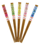 Reusable Bamboo Colorful Cherry Blossoms Set of 5 Ridged Ends Chopsticks Pairs