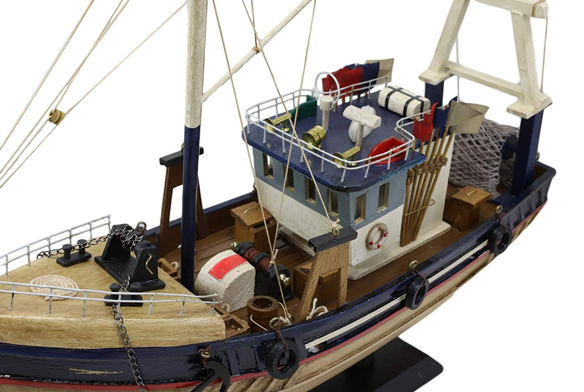 Ebros 17"L Wooden Handicraft Nautical Fishing Vessel Boat Model with Wood Base - Ebros Gift