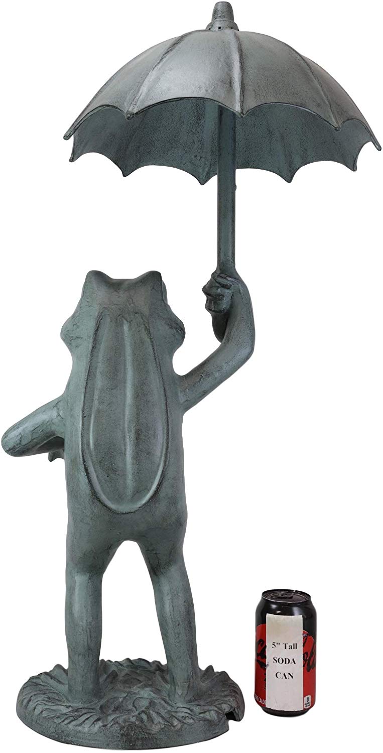 Ebros Gift Large Cast Aluminum Metal Whimsical Rainy Day Fable Frog with Umbrella Garden Water Spitter Statue 30.25" Tall Pond Frogs Fairy Tale Patio Pool Lawn Decorative Sculpture