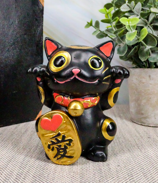 Black Maneki Neko Cat Collector Figurine Japanese Lucky Cat Charm Mao Mao Kitten - Ebros Gift