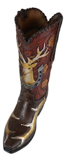 Western Deer Antlers Horseshoe Floral Scroll Art Cowboy Cowgirl Boot Vase Figurine