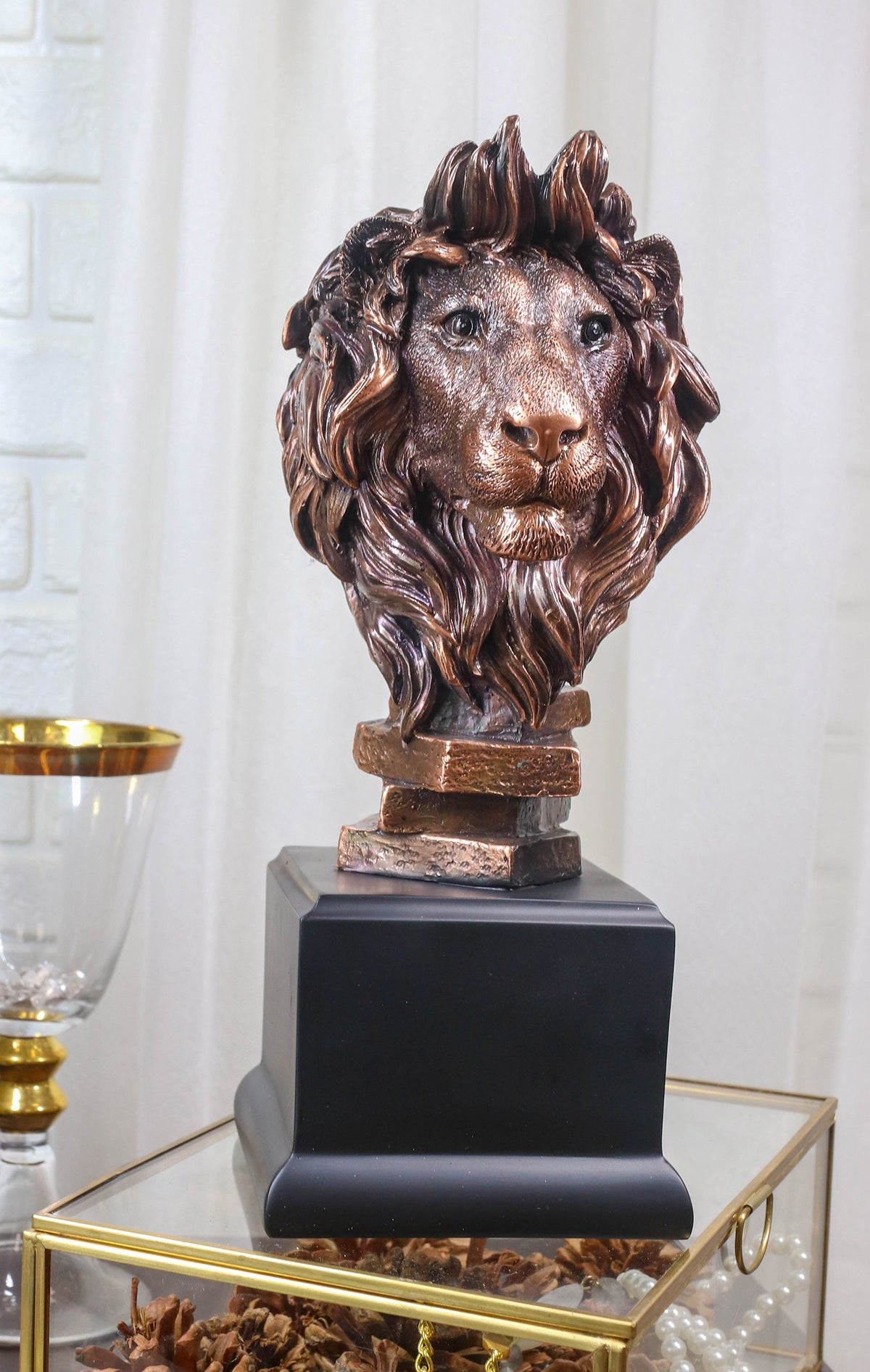 King Of The Jungle African Lion Pride Bust Bronze Electroplated Figurine Statue - Ebros Gift