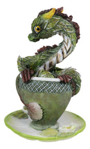 Fantasy English Green Tea Leaves And Flowers Dragon In Teacup & Saucer Figurine