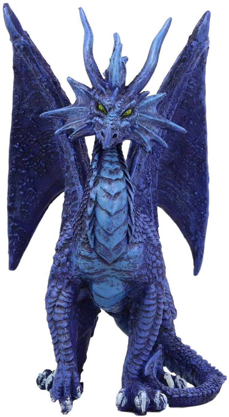 Ruth Thompson Fantasy Blue Check Mate Dragon With Majestic Horns Statue 9" Tall