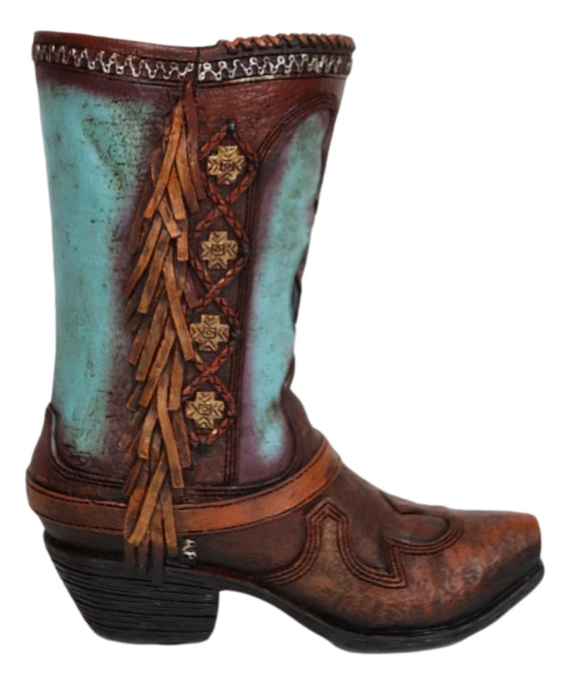 Set Of 3 Rustic Country Turquoise Cross Western Star And Frills Boot Vase Decors
