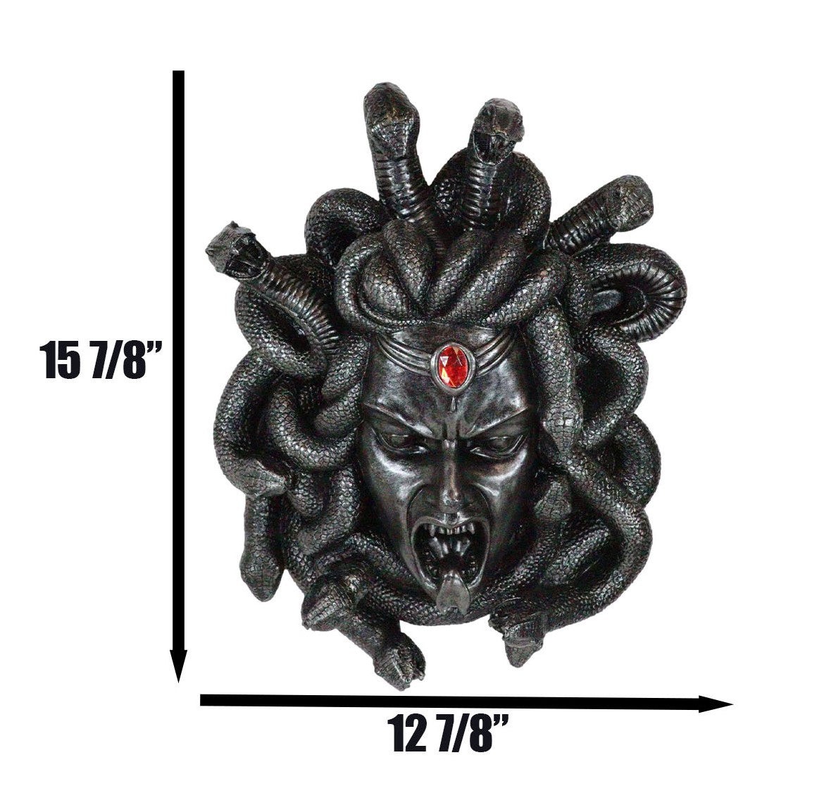 Greek Gorgon Goddess Medusa Head With Hair of Snakes And Red Gem Wall Decor