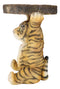 Jungle Bengal Orange Tiger Cub Holding Faux Wood Slice Table Stand Figurine