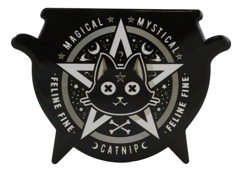 Set Of 4 Wicca Occult Black Cat Catnip Pentagram Cauldron Ceramic Cork Coasters