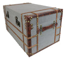 Set Of 3 Stackable Large Wood Vintage Grey Fabric With Leather Trunk Case Boxes