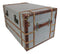 Set Of 3 Stackable Large Wood Vintage Grey Fabric With Leather Trunk Case Boxes