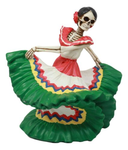 Ebros Dia De Los Muertos Danza De DAMA Day of The Dead Green Gown Lady Skeleton Dancer Statue Sugar Skull Vivas Calacas Decor Figurine for Halloween Prop Gothic Collectible