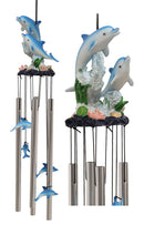 Ebros Nautical Marine Dolphin Family Swimming by Coral Reef Wind Chime 21" Long Resin Crown with Aluminum Rods Home Patio Garden Decor of Dolphins Under The Sea Life Decorative Noisemakers