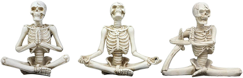 Ebros Set of 3 Whimsical Namaste Meditating Yoga Skeletons Trio Figurines 5.5" Tall