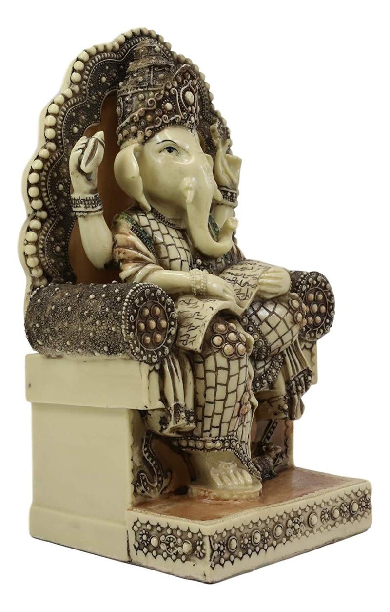 Ebros 11.25"Tall Hindu Ganesha Sitting On Royal Throne With Tiny Mouse Statue - Ebros Gift