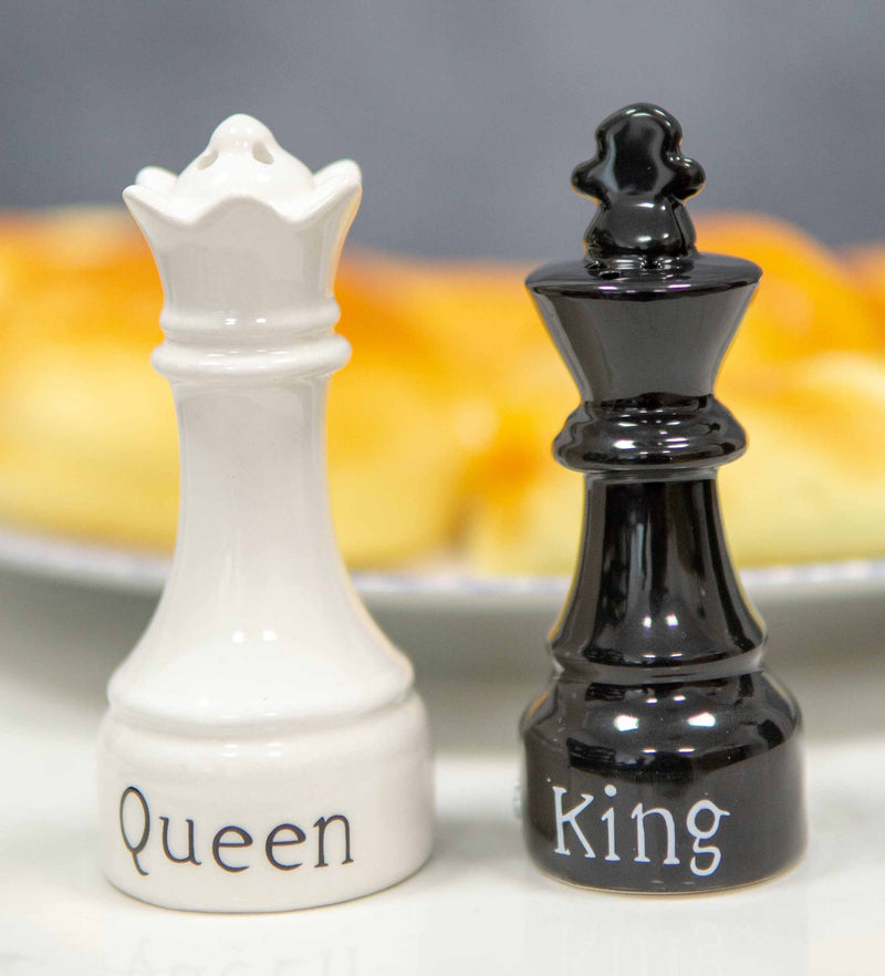 Black King And White Queen Checkmate Chess Ceramic Salt And Pepper Shakers Set