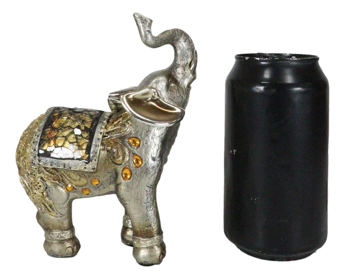 Ebros Bejeweled Mosaic Left Facing Feng Shui Elephant With Trunk Up Statue 6"H