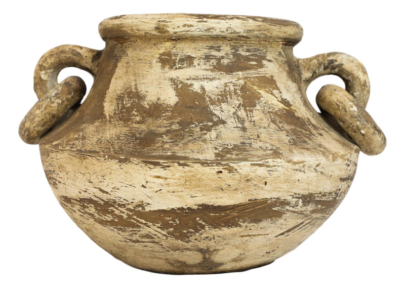 Vintage Earthenware Rustic Distressed Terracotta Vase Pot W/ Decorative Handles