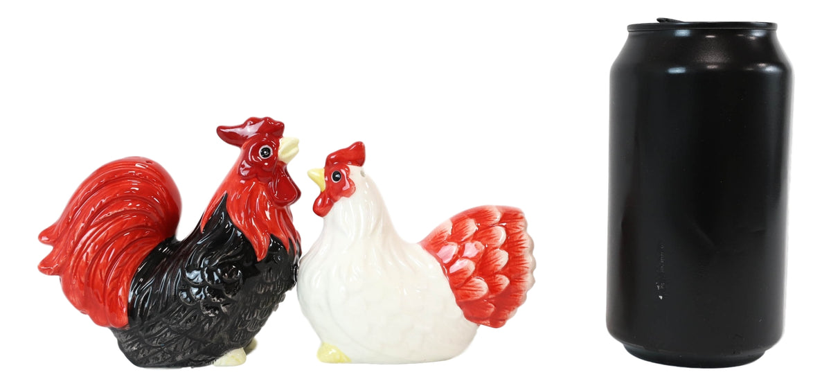 Ebros Chicken Black Rooster And White Hen Magnetic Salt And Pepper Shakers Set - Ebros Gift