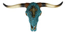20" L Rustic Western Turquoise Beads Cross Longhorn Bull Cow Skull Wall Decor