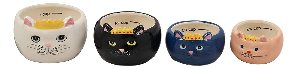 Ebros Ceramic Nesting Feline Royalty Queen Cats Stackable Measuring Cups Set of 4 Baking And Cooking Decorative Kitchen Essentials Kitty Cat Figurines For Women Chefs Cooks
