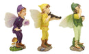 Ebros Set of 3 Fairy Garden Boy Fairies in Morning Violin Serenade Figurines 4"H