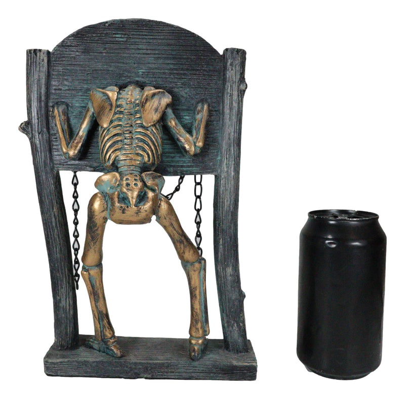 Grinning Skeleton Prisoner Chained At Pillory Keep Calm Scare On Sign Figurine