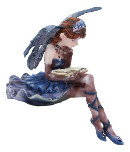 Ebros Blue Bookworm Fairy Shelf Sitter Figurine 4" Tall Whimsical Fantasy Faerie