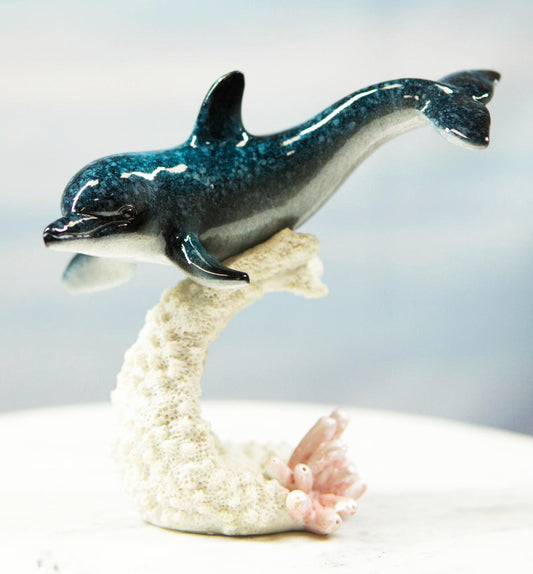 Ebros Ocean Marine Sea Life Bottlenose Dolphin Swimming Over Coral Reef Figurine - Ebros Gift