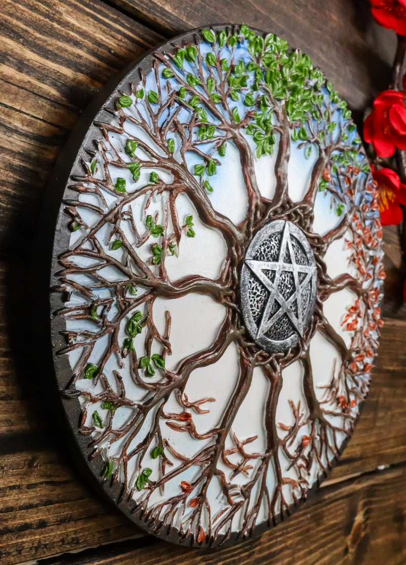 Four Seasons Dendritic Tree Wheel of Life with Pentagram Star Wall Decor Plaque