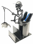 Fishing Fisherman On Ledge Metal Stationery And Business Card Organizer Holder