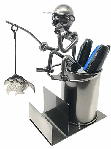 Fishing Fisherman On Ledge Metal Stationery And Business Card Organizer Holder