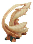 Swimming Dolphin Family Statue 8"Long Faux Wood Resin Three Bottlenose Dolphins