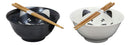 Ebros Made In Japan Black And White Lucky Meow Cats Bowl Set of 2 With Chopstick