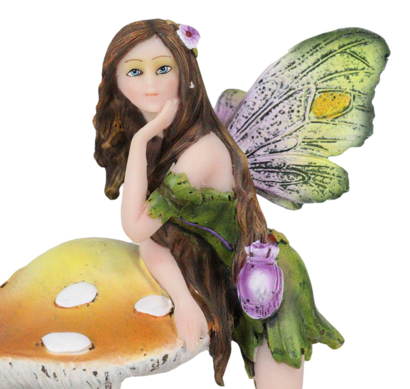 Tribal Fairy With Purple Potion Gourd And White Rabbit By Mushrooms Figurine
