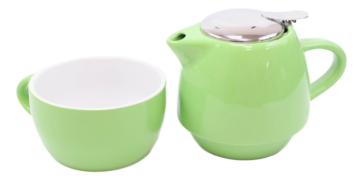 Glossy Green Contemporary Ceramic Stackable Teapot Set Single Tea Pot With Mug