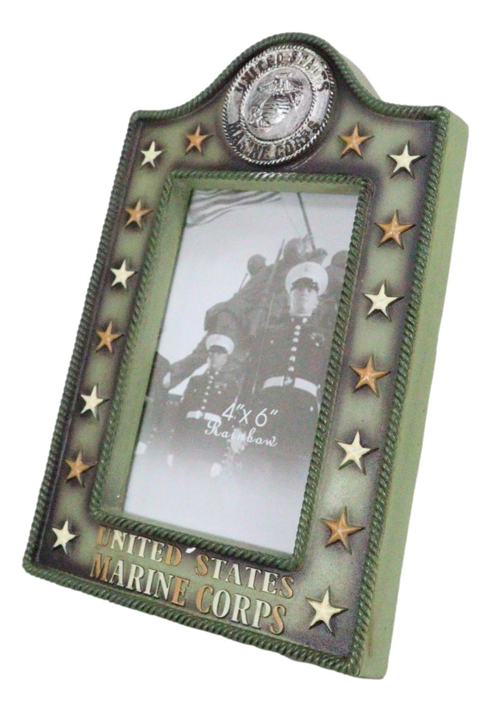 Patriotic United States Marine Eagle Seal Rank Stars Memorial 4x6 Picture Frame