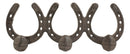 Rustic Western Cowboy 3 Horseshoes And Nail Spikes Coat Key Hat Leash Wall Hooks