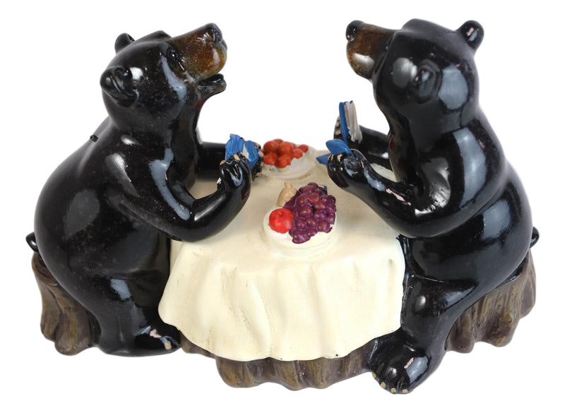 Western Rustic Black Bear Couple Enjoying Romantic Dinner In The Woods Figurine