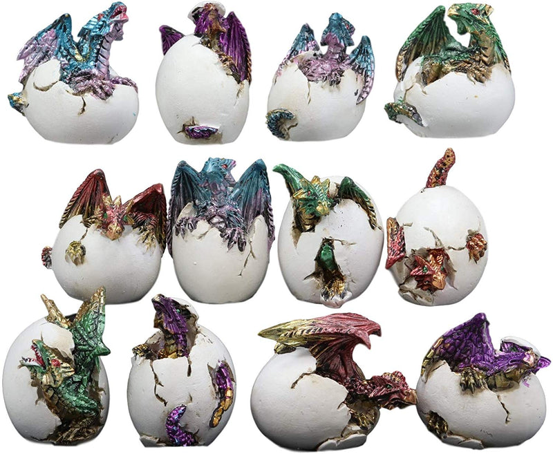 Colorful Miniature Wyrmling Dragons in Eggs Figurine Set of 12 Dragon Hatchlings